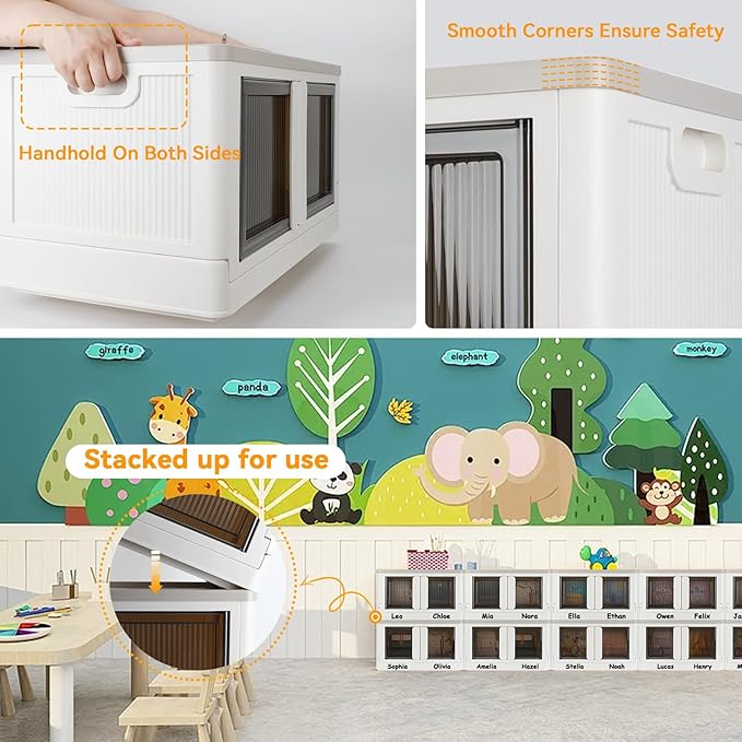 Storage Box, Collapsible Cabinet, 8.4 Gallon (32L) Each One, 2 Packs, Useful Box with Lids, Foldable Drawer, Organizers for Home and Office, Milk White