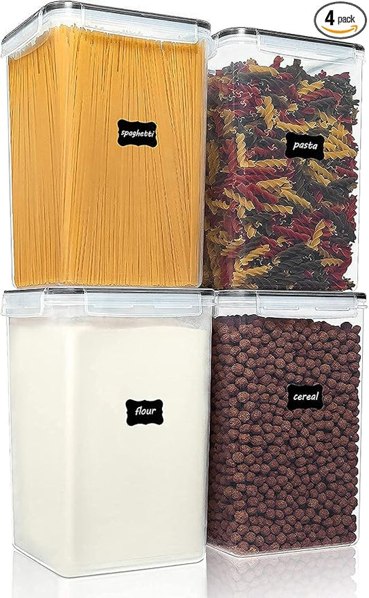 Vtopmart 6.5L Flour Sugar Storage Containers, 4 PCS, Black | For Bulk Flour and Sugar Storage, Airtight Seal, Multiple Sizes, BPA Free, Food Grade Material, Dishwasher Safe (Not Lids)