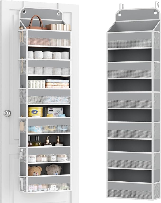 Yecaye 6 Tier Over the Door Organizer, 52.8lbs Capacity Door Organizer Hanging with 12 Mesh Pockets, Behind the Door Storage for Closet Baby Nursery Bathroom Bedroom,and Dorm,1Pc