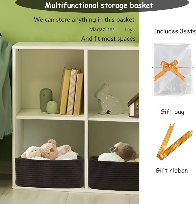 COMFY HOMI 11.5"x7.5"x4.7" Storage Baskets for Organizing | Cotton Rope Woven Basket | Toy Storage Bin Box | Basket for Shelves, Closet Organizer Bin, Decorative Closet Shelf, 3 Pack,