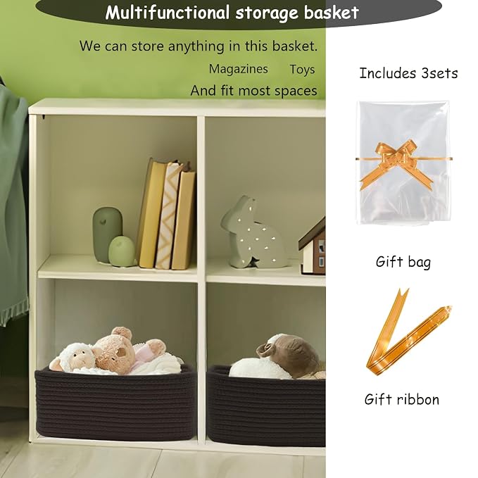 COMFY-HOMI 13" x 8.5" x 5.1" Storage Baskets for Organizing | Cotton Rope Woven Basket | Toy Storage Bin Box | Basket for Shelves, Closet Organizer Bin, Decorative Closet Shelf, 1 Pack