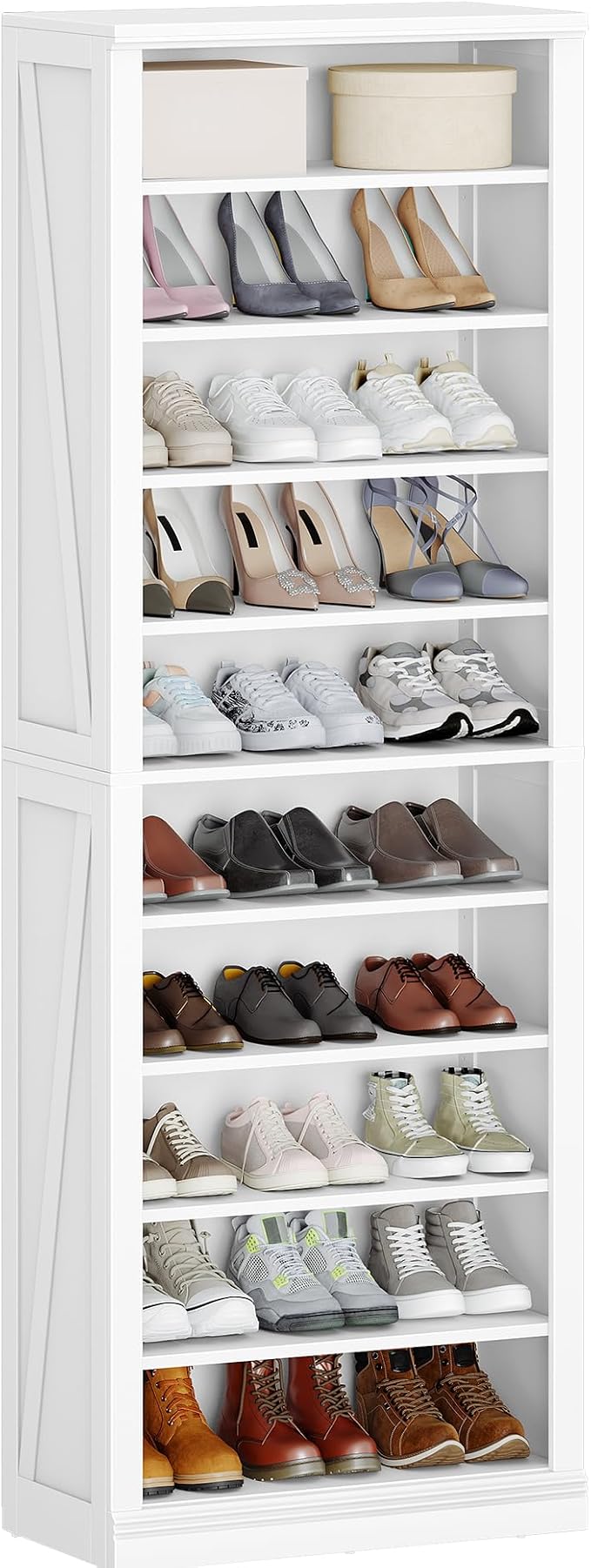 Hzuaneri Shoe Storage Cabinet,10 Tiers Farmhouse Tall Shoe Cubby Organizer | Freestanding Shoe Cabinets, Wooden Shoes Rack with Cubby, 27-30 Pairs, for Entryway, Living Room, White SR52603X