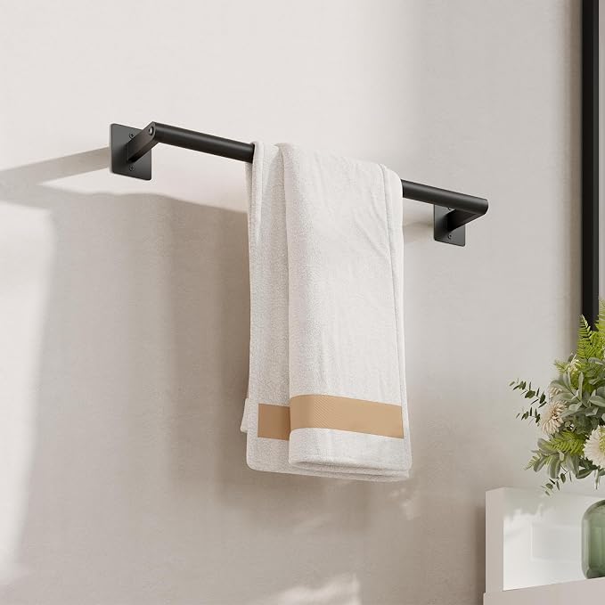 Matte Black Towel Bar, 18 Inch Towel Racks for Bathroom | Heavy Duty Stainless Steel Towel Holder Wall Mounted, Easy Installation (Total Length 20 Inch)