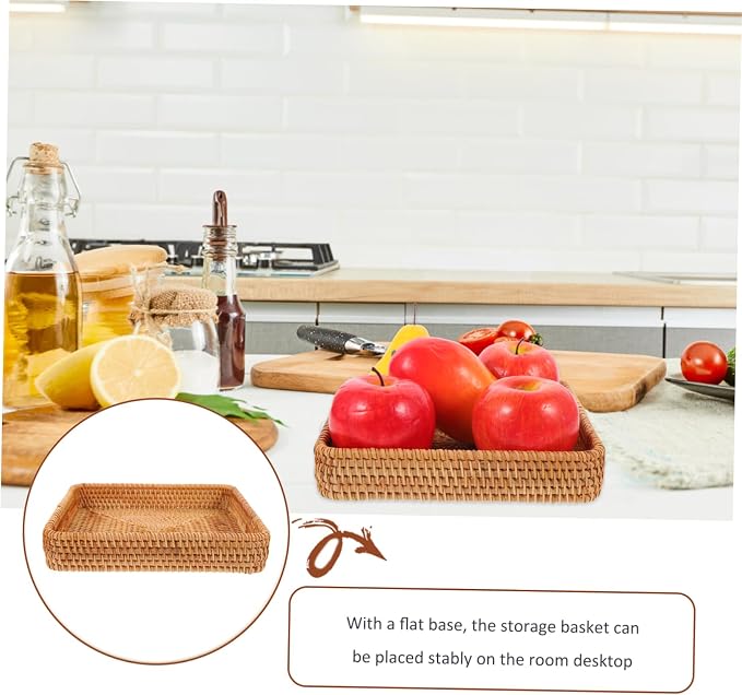 Amosfun Decorative Rattan Woven Storage Basket Versatile Sundries Holder for Home Office Premium Design for Snacks Items Toiletries