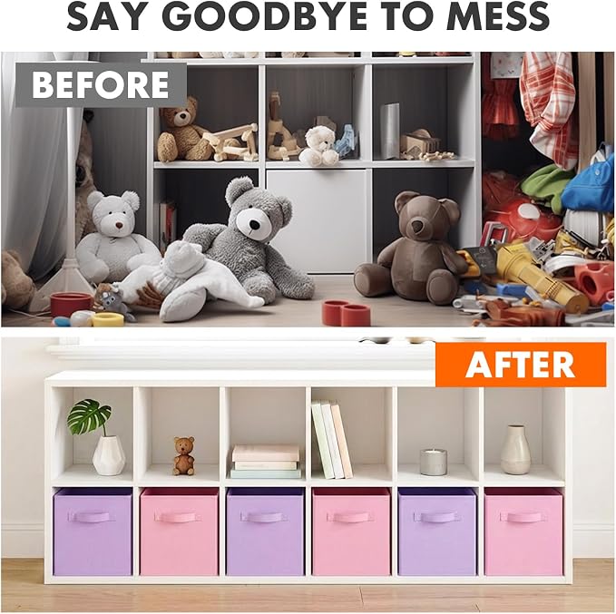 ShellKingdom Storage Bins, Foldable Fabric Storage Cubes And Cloth Storage | Storage Organizer For Closet And Toys, 10.5x10.5x11 INCH, 6 Pack (Lavender+Pink)