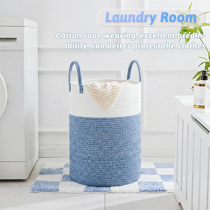Laundry Basket,Woven Cotton Rope Laundry Hamper,40L for Decor Storage of Dirty Clothes,Toys and Blankets in Bathroom,Baby Room and Living Room
