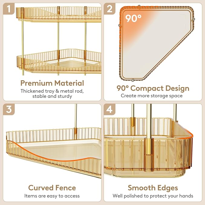 Lifewit 2 Tier Corner Bathroom Counter Organizers and Storage, Golden | Plastic Makeup Skincare Organizers Countertop, Large Sink Cosmetic Perfume Shelf for Bedroom, Dresser, Kitchen, Vanity