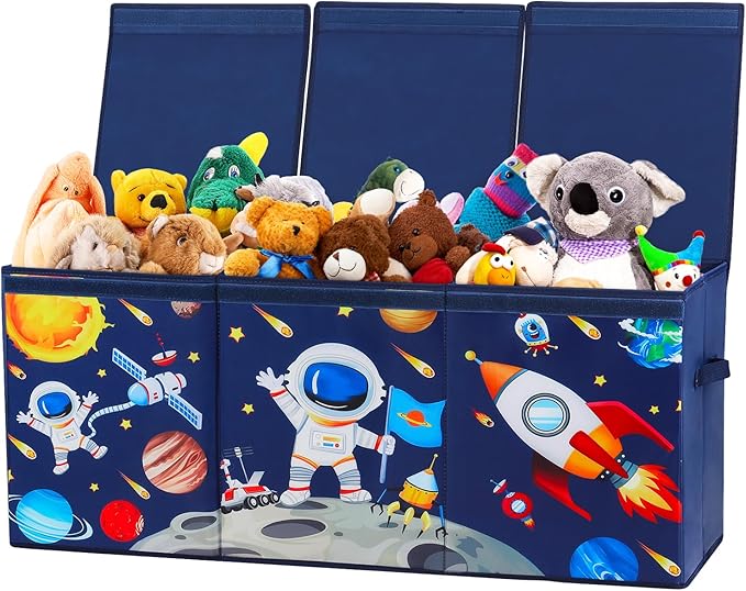 Large Toy Box Collapsible Chest Organizer with Flip Lid for Kids | Oxford Storage Box with Handle for Boy Girl Sturdy Waterproof Organizing Decor for Bedroom Playroom Nursery 37.7×12.5×15.7''