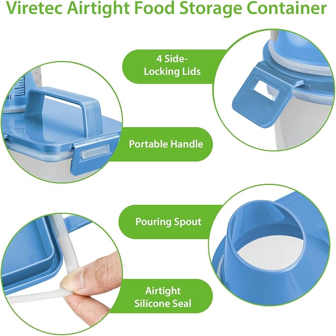 Viretec Rice Airtight Storage Container, 3 to 5Lbs Cereal Dry Food Flour Bin, Pet Dog Cat Food Dispenser with Measuring Cup, BPA Free Clear Plastic Kitchen and Pantry Organization Bin for Sugar, Pasta