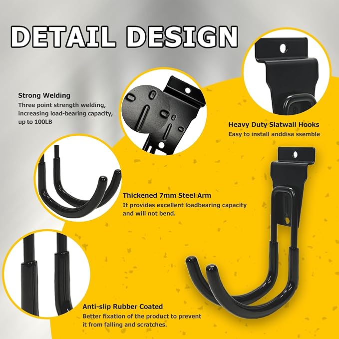KOFANI 22PK Black Heavy Duty Steel Slatwall Hooks for Panel Storage Rack | Wall Hooks Geavy Duty for Hanging Bike, Ladder, Garden Tools,Broom,Hose，Anti-Slip Coating Garage Wall Organization