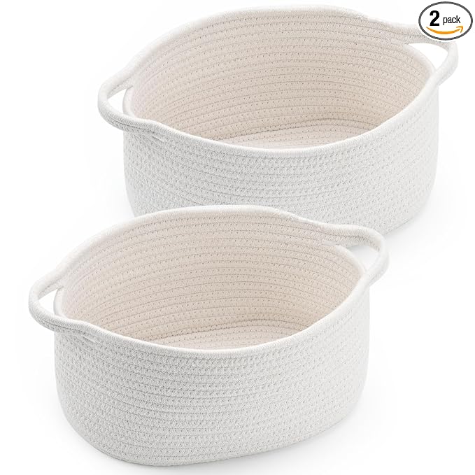 Happyiren Cute Woven Storage Basket with Handle, Baskets for Gifts Empty | 2 Pack Gift Baskets for Birthday Baby Shower Raffle Burr Fundraiser Teacher, Decorative Organizer Box for Home Refresh