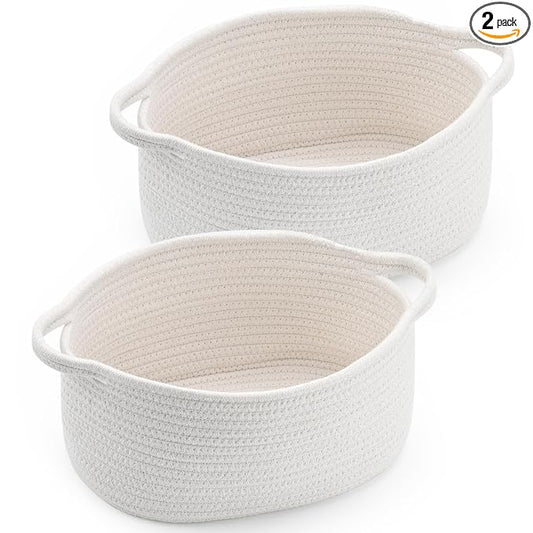 Happyiren Cute Woven Storage Basket with Handle, Baskets for Gifts Empty | 2 Pack Gift Baskets for Birthday Baby Shower Raffle Burr Fundraiser Teacher, Decorative Organizer Box for Home Refresh