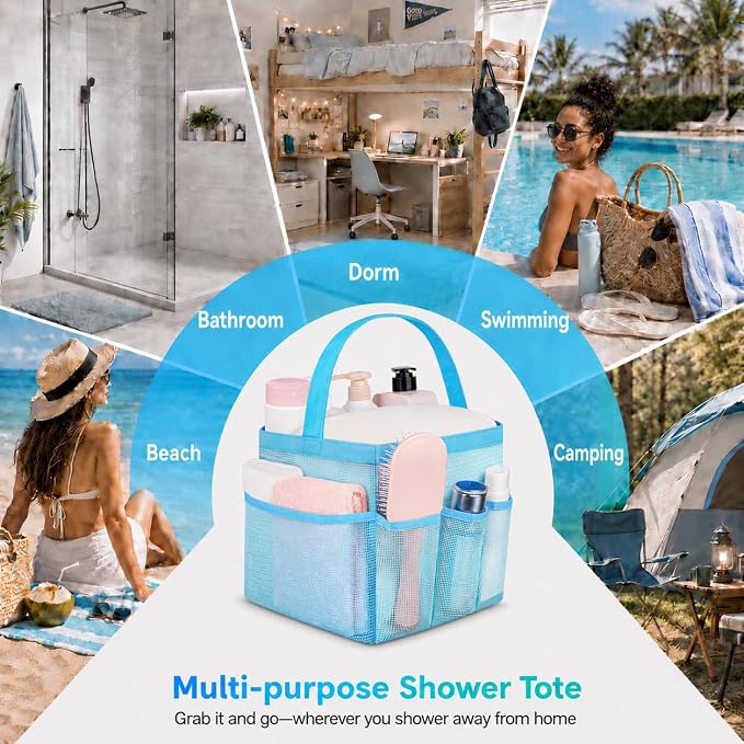 Mesh Shower Caddy Portable - 9 Pockets for College Dorm Room Essential | Large Capacity Mesh Shower Caddy with 9 Pockets, Portable Hanging Toiletry Bag for College Dorm, Gym, Camping and Beach