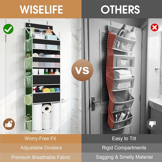 WISELIFE 5-Tier Over the Door Organizer for Nursery Hanging, Black | Multi-Pocket Back of Door Baby Organizer for Diapers, Clothes & Nursery Essentials, Heavy-Duty Large Capacity, 50 Lb Capacity