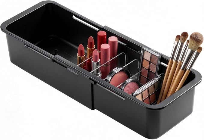 Li&Zhao Drawer Organizer- Adjustable Storage Bins with 5 Dividers, Gray Clear Drawer Organizer for Kitchen, Bedroom, and Office, Expandable clear organizer bins for Makeup, Utensils, and Gadgets