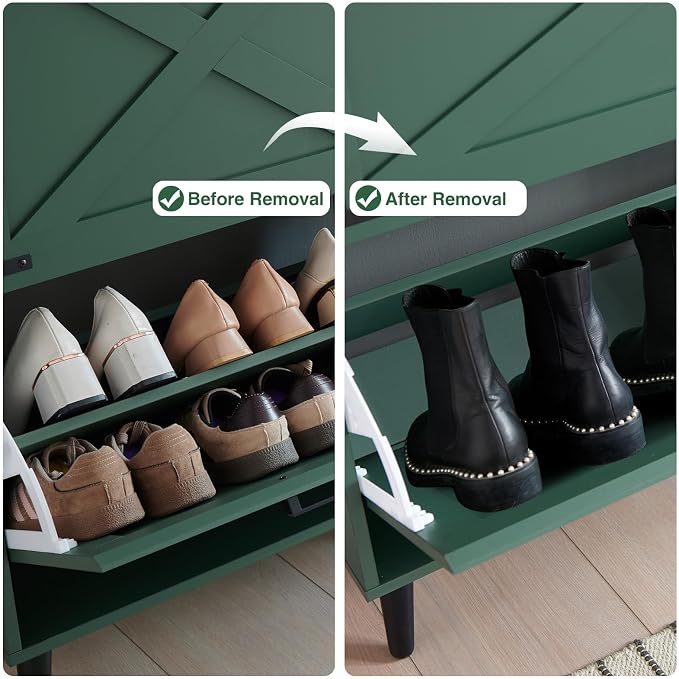 Barnyatoh Farmhouse Shoe Storage Cabinet with 2 Flip Drawers & Barn Door | Freestanding Hidden Slim Narrow Shoe Rack, Adjustable Shelves,Wood Shoes Organizer for Entryway, Foyer, Hallway,Green