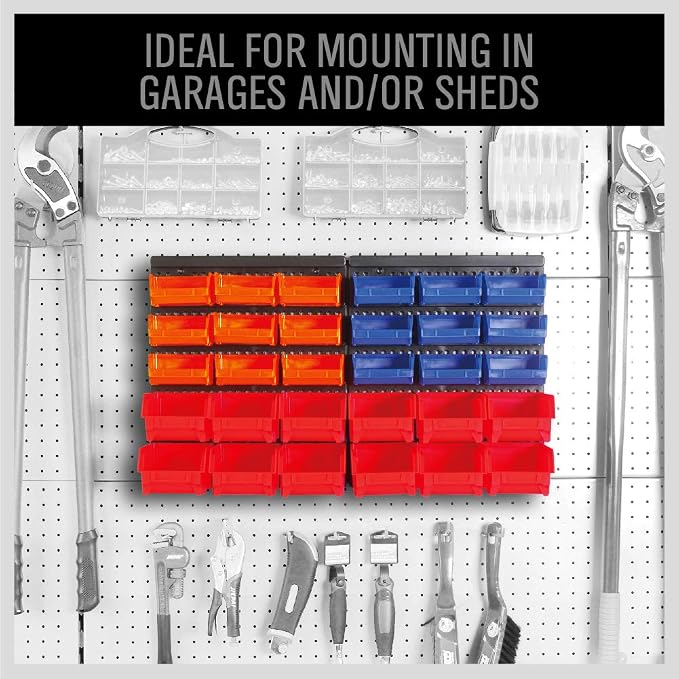 SEDY 30-Bin Wall-Mounted Storage Rack System - Heavy-Duty Garage Tool Organizer for Screws, Nuts, Bolts, Nails, Beads, and Small Hardware Parts - Easy Installation and Customizable