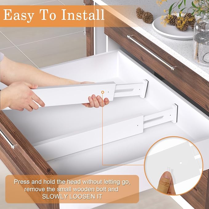 Bamboo Drawer Dividers, Adjustable Drawer Organizers, Fits 17.6–21" Drawers | 2.5" High, 8 Pack Expandable Drawer Separators for Kitchen, Nursery, Dressers & Office Storage, White