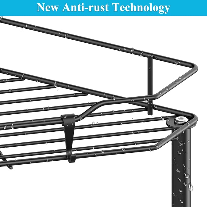 HuggieGems 3 Tier Floor Standing Corner Shower Caddy Organizer Shelf with Hooks, Bathroom Shelves Stand Rack, Black