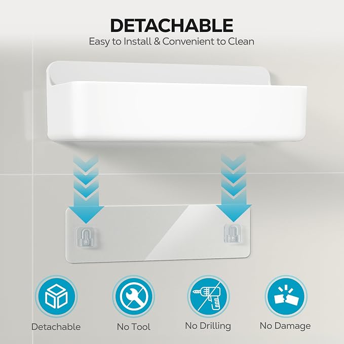 Nieifi Adhesive Shower Shelves, White, 3 Pieces | Rustproof ABS, Large Capacity, Removable Design, Easy-Clean, No Drilling Shower Organizer for Bathroom Storage & Home Decor