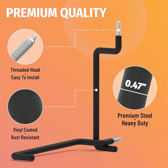 HUHOLE 4 Pack 8.46 Inch Screw in Ladder Hooks for Garage Wall | Utility Hangers with 65 lb Capacity for Ladders, Chairs, Bikes, Hoses, Wheelbarrows and Wall Mount Storage