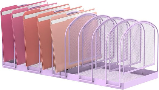 SUPEASY 9-Section File Organizer for Desk, Metal File Folder Holder, Purple | 9 Vertical Compartments with Sturdy Metal Base for Office Documents Books Magazines and Laptop