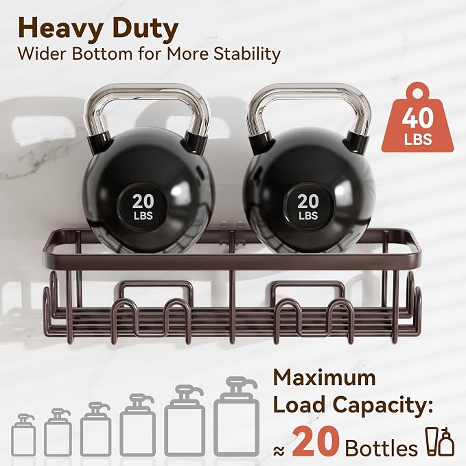 YASONIC Shower Caddy Adhesive, 100% Rustproof Shower Organizer, Large Capacity Shower Shelves for Inside Shower, No Drill Shower Storage for Home (2 Pack Bronze)