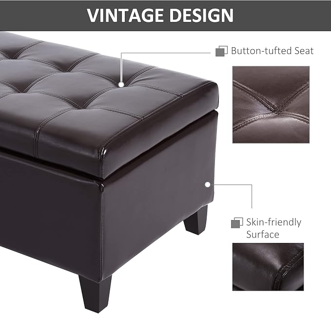 HOMCOM 51" Ottoman Storage Bench, Faux Leather Storage Chest with Lift Top, Tufted Ottoman for Living Room, Entryway, Dark Brown | Lift Top, Tufted Ottoman, Living Room, Entryway