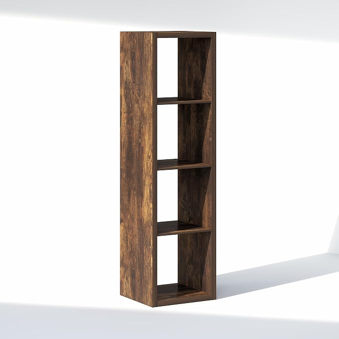 Furinno Cubic Extra Thick 4-Cube Closet Organizers and Storage, Amber Pine | 14.6 x 16 x 58 in, Vertical Open Shelf Closet Storage, Closet Organizer, for Wardrobe, Bedroom, Living Room