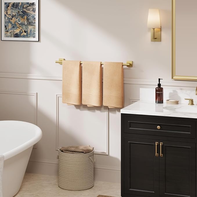 Brushed Gold Bath Towel Bar, 30 Inch Towel Racks for Bathroom | Thicken 304 Stainless Steel Towel Holder with Square Base, Towel Rod Wall Mounted, Modern Home Decor (Total Length 32 Inch)