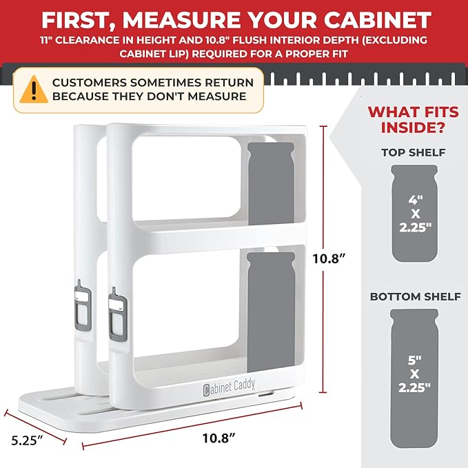 Cabinet Caddy Spice Rack Organizer for Cabinet - Slide & Rotate Kitchen Organizers and Storage - 2 Double-Decker Shelves - Non-Skid Base - Magnetic Modular Design - 10.8" H x 5.25" W x 10.8" D