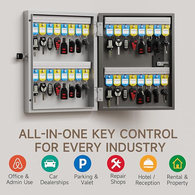 32 Key Lock Box Smart Key Organier Cabinet with Keypad & App for Office | Wall Mounted Lockbox use App, Custom & One Time Password, WiFi (Need W100 Bridge) Unlock for School, Office, Fleet, Hotel