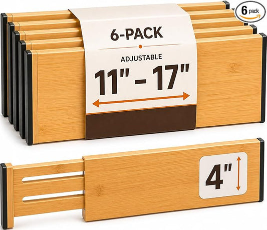 Bamboo Drawer Divider 4 Inch Deep, Fits 11.5-17 Inch, Adjustable Organizer