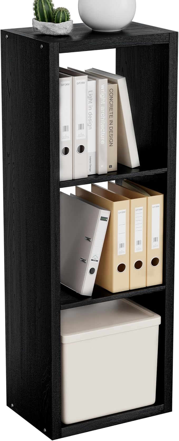 VDNEND Cube Storage Organizer Bookcase, 3 Tier Decorative 11 inch Open Back Cubical Shelf with Thickened Border, Display Bookshelf for Living Room, Home Office, Sturdy Room (Black, 3 Cube)