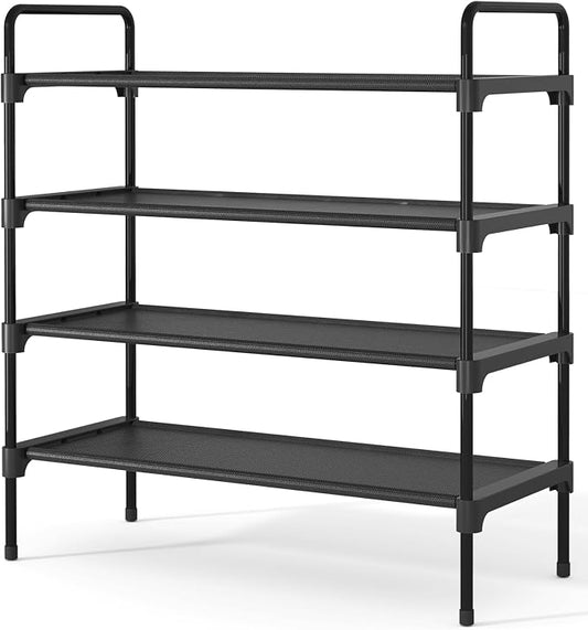 Kitsure Shoe Rack for Closet, Shoe Storage, 27.6" Wide - 4 Tiers, Black | Shoe Organizer for Closet, Entryway, Living Room, Space-Saving Shoe Shelf, Sturdy Zapateras Organizer