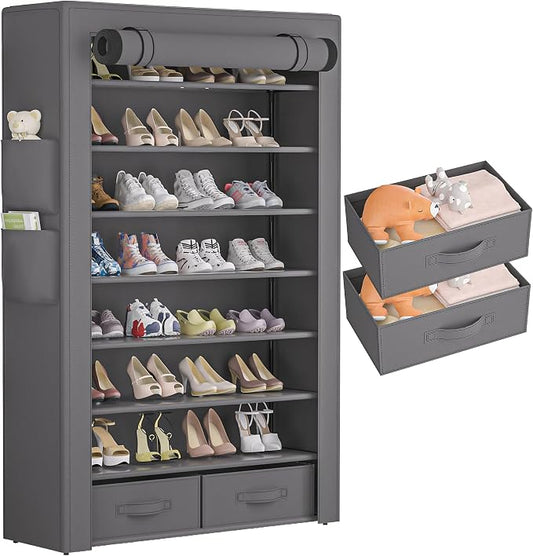 OYREL Dustproof Shoe Rack with Cover Two Bins 32 Pairs Storage Organizer | Closet Cabinet Large Free Standing Shoe Racks Vertical Shoe Shelf Tall Vertical Boot Holder Stand