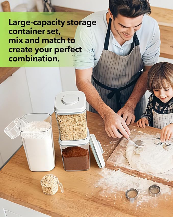 Airtight Food Storage Containers Set with One-Touch Lid, 2-Pack (2.8 QT / 2.65 L) Stackable PET, Best for Cereal, Flour, Rice & Baking Organizers.