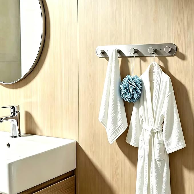 Coat Hooks - Coat Rack Wall Mount - Brushed Nicke (1 Pack) ﻿ | Stainless Steel Coat Rack Whit 5 Hooks, 14 Inches Hat Rack, Key Holder for Wall, Towel Hook, Towel Racks for Bathroom