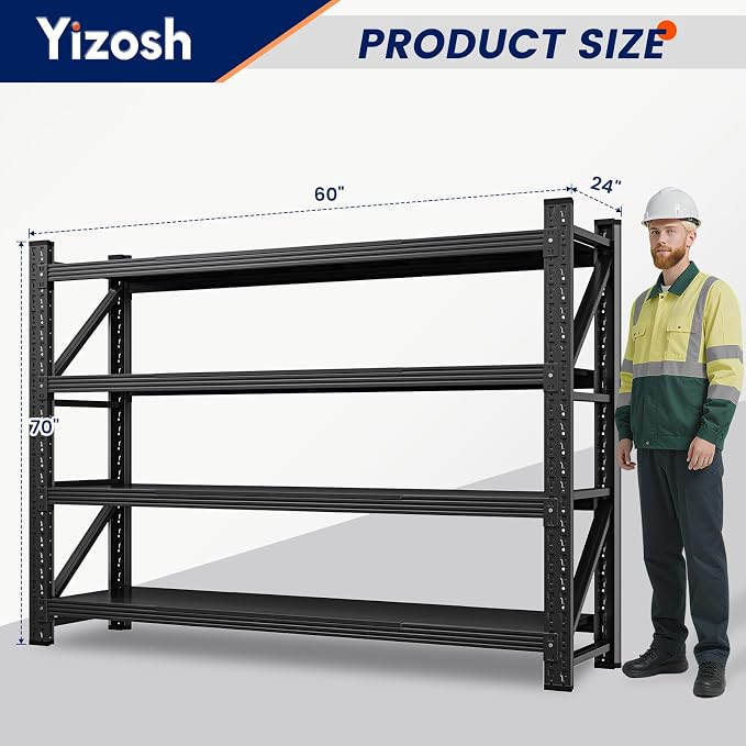60" W Metal Garage Storage Shelves,8000LBS Heavy Duty 4-Shelf Adjustable Steel Organization Shelving,Utility Rack Shelf,60" W x 24" D x 70" H for Basement,Warehouse,Industrial