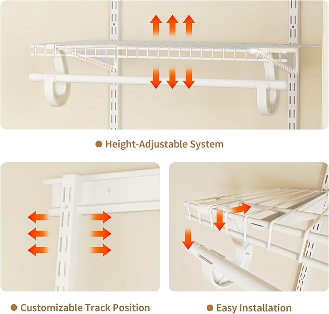 PROWORX 2-4 Ft. White Custom Insert Wire Closet Organizer System Kit | Adjustable Wall Mounted Metal Wire Closet Shelving System, Closet Shelves with Hanging Rods for Pantry Laundry Mudroom