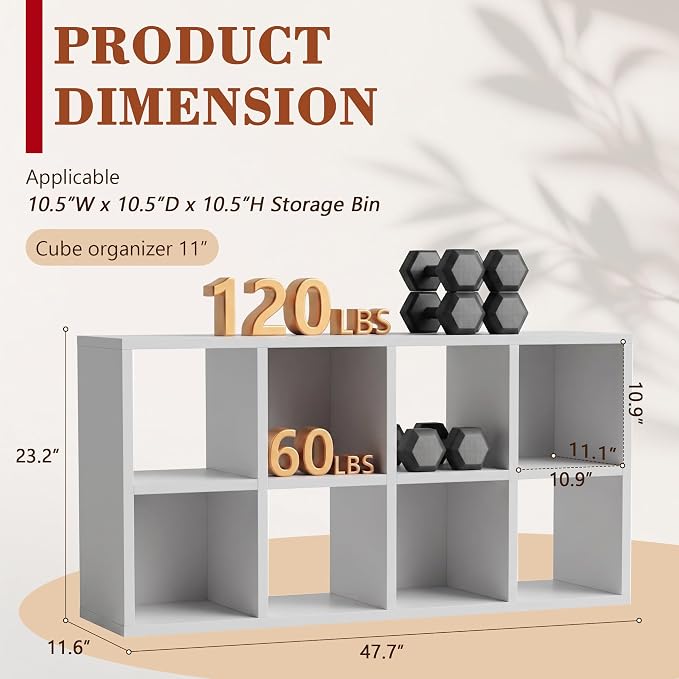 8 Cube Storage Organizer, White Cube Bookshelf, Multifunctional Bookcase | Open Storage Display Bookshelf, Modern Wood Open Bookcase, Display Shelf for Living Room Bedroom Home Office Entrance Hall