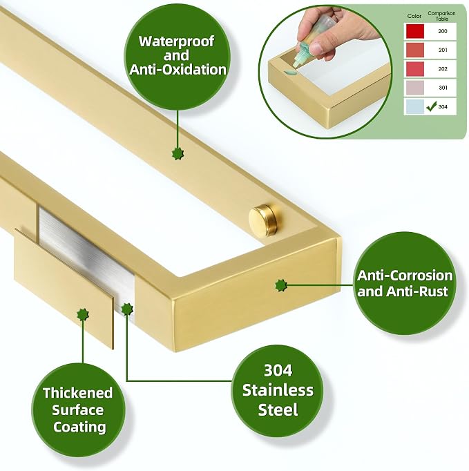 Alise Hand Towel Holder Towel Bar for Bathroom Wall Mounted 8 Inch,Gold | Towel Rack for Bathroom Lavatory,SUS304 Stainless Steel Towel Rail for Bath Kitchen Walls,Self-adhesive or Drilling Mount