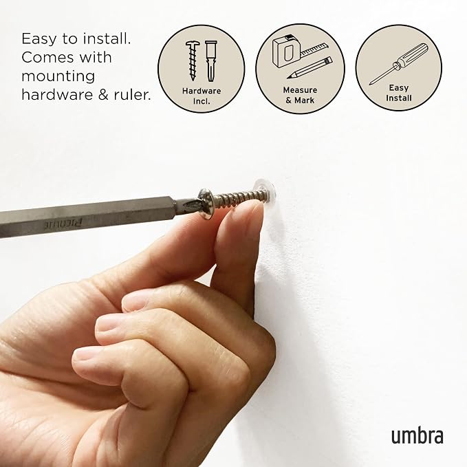 Umbra Flip Coat Rack, Wall Mount 8-Hook, Space Saving, Natural/Nickel | Real wood and steel build, retractable hooks fold flat, holds coats bags and scarves, easy install