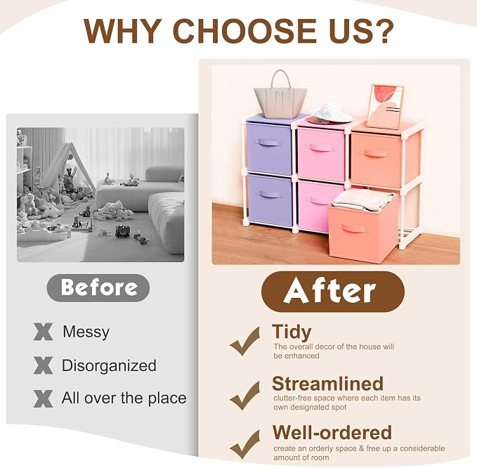 Briwooody 6 Cube Storage Organizer Storage Bins Shelf,Pink,Purple,Orange