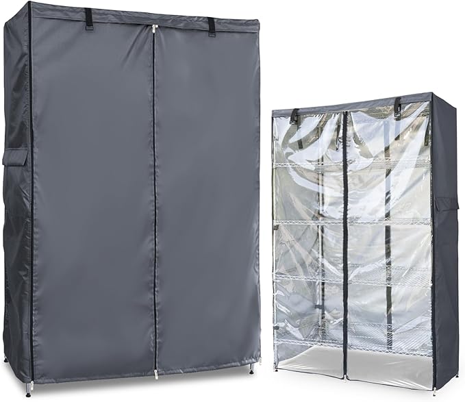Waterproof Shelf Cover,600D Heavy Duty Dustproof Storage Wire Rack Covers,Outdoor Shelving Covers for Wire Shelves with Zipper 48''x24''x72'',Clear Front.