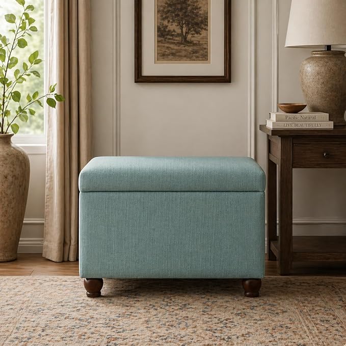Spatial Order 22" Medium Rectangular Storage Ottoman - Aqua Linen