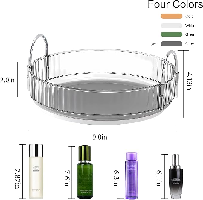 YCIA&DONE 360 Rotating Makeup Organizer and Storage for Vanity Countertop 1 Tier, High Capacity Cosmetic Skincare Perfume Organizers for Dresser Bathroom Fridge Lazy Susan (Smoky Gray)