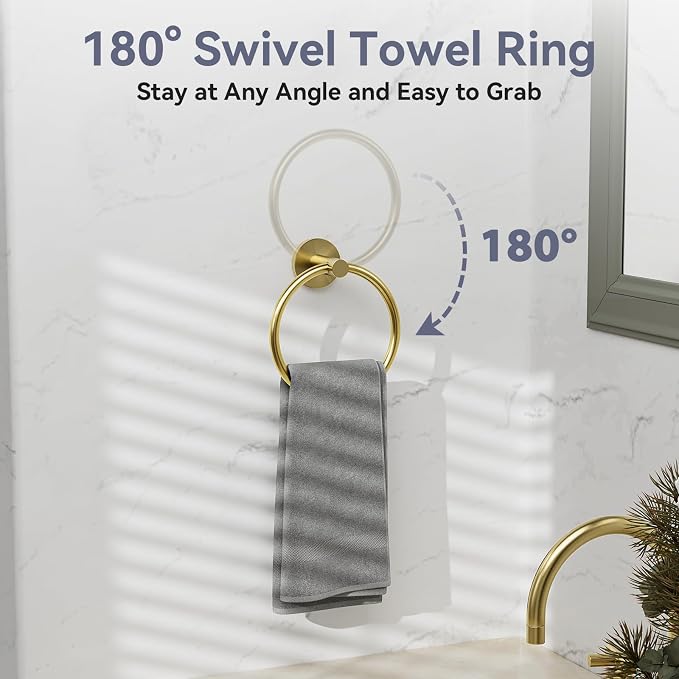 Gold Bathroom Accessories 5 Piece, 18 Inch Bath Hardware | Wall Mounted Brushed Gold Towel Rack, Durable SUS304 Stainless Steel Towel Bar Set