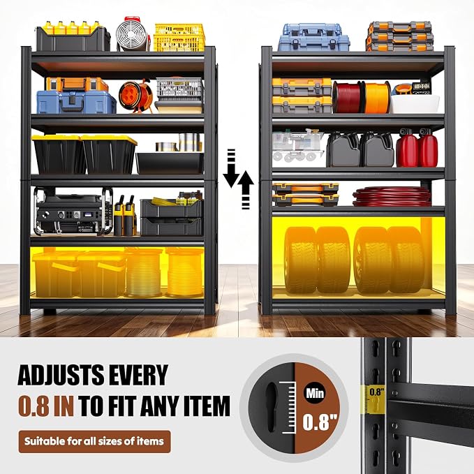 71.2''H Storage Shelves, Wood Garage Shelving,Adjustable Heavy Duty Shelving Unit,5T Tall Garage Shelves，Wood Metal Standing Shelf Units,Utility Rack for Kitchen 71.2''H*31.5''W*13.8''D