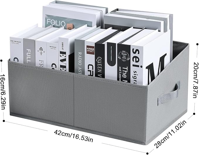 DIMJ Closet Storage Bins, 5 Pack Storage Baskets for Shelves, Foldable Closet Organizer with Handle, Linen Closet Organizers and Storage for Clothes, Toys, Towel, Books (Grey)